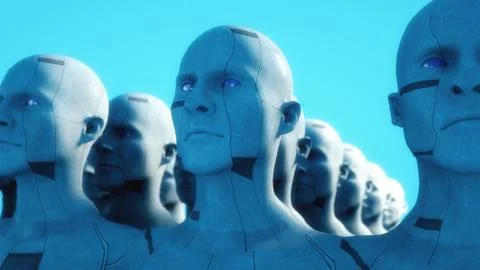3D render. Cloning humanoid figures Stock Illustration