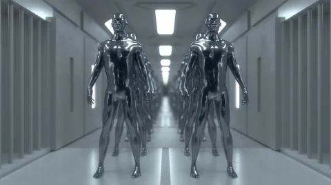 3D render. Cloning humanoid figures Stock-Illustration