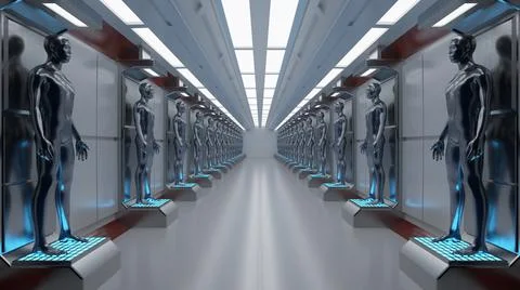 3D render. Cloning humanoid figures Stock Illustration