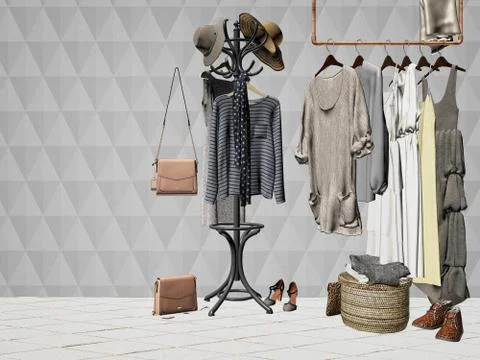 3d render of clothes in hanger 스톡 일러스트
