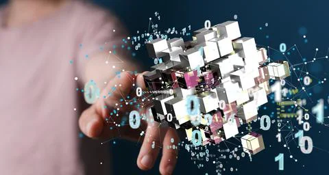 3D render of cloud connection technology icons - data cloud computing concept Stock Photos