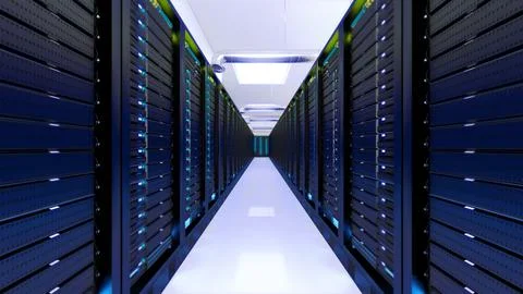 3d render of Cloud data server panels in a server room of a data center Stock Illustration