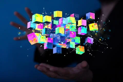 A 3D render of cloud technology - integrated digital web and data security co Stock Photos