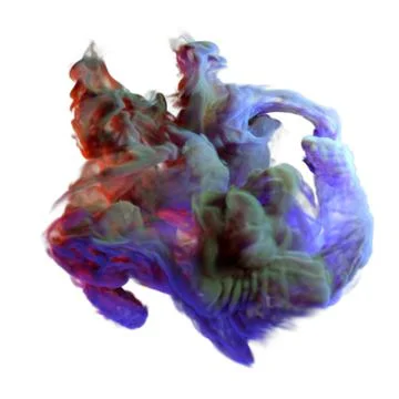 3D render Clouds of isolated colored smoke: blue, red, orange, pink scrolling on Stock Illustration