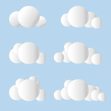 3d render of a clouds set isolated on a grey background. Soft round cartoon Stock Illustration