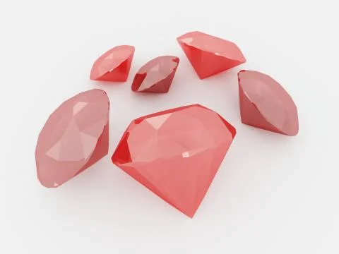 3D render of a cluster of beautiful rubies on white background Stock Illustration
