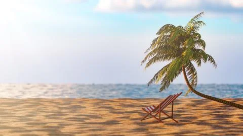 3D Render of Coconut Palm and Sea View Stockillustratie