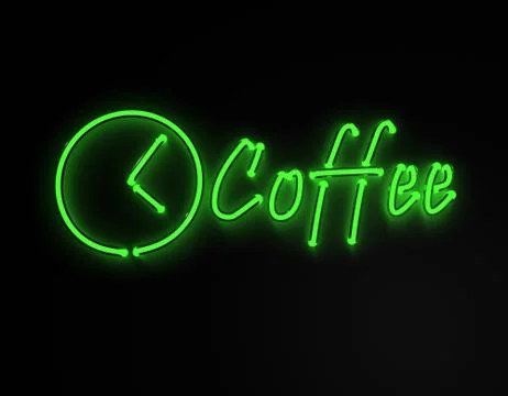 3d render coffee bar green neon sign isolated on black background. Stock Illustration