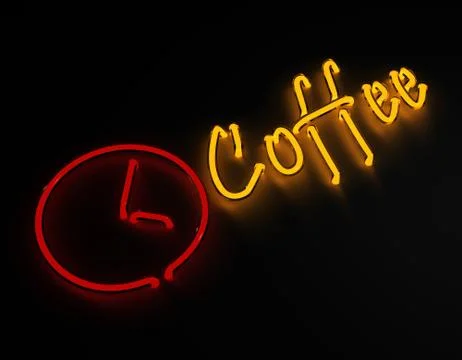 3d render coffee bar neon sign isolated on black background. Stock Illustration