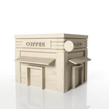 3D render of coffee house building with reflection,isolated on white Stock Illustration