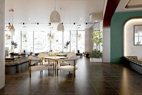 3D RENDER COFFEE SHOP RESTAURANT BAR INTERIOR Stock Illustration