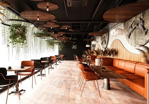 3D RENDER COFFEE SHOP RESTAURANT BAR INTERIOR Stock Illustration