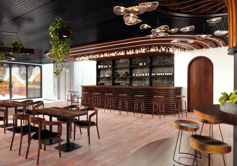 3D RENDER COFFEE SHOP RESTAURANT BAR INTERIOR Stock Illustration