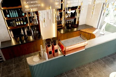 3D RENDER COFFEE SHOP RESTAURANT BAR INTERIOR Stock Illustration