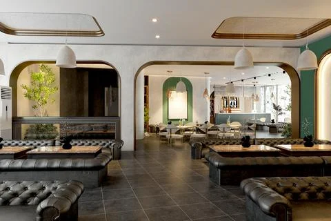 3D RENDER COFFEE SHOP RESTAURANT BAR INTERIOR Stock Illustration