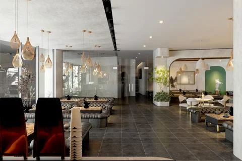 3D RENDER COFFEE SHOP RESTAURANT BAR INTERIOR Stock Illustration