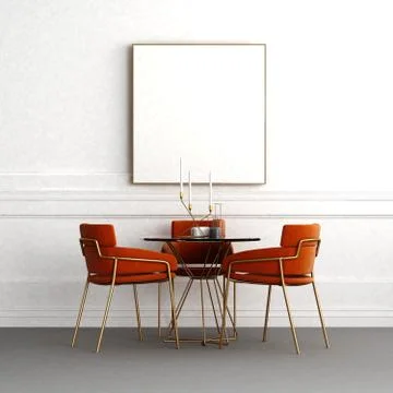 3d render coffee table and picture frame on wall Stock Photos