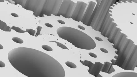 3d render of cogwheels that are stacked together. Extruded gears with bright  Stock Illustration