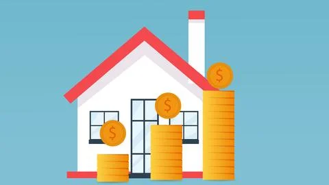 3d render coin stack home and tree growth. save money for buy house Illustrazione stock