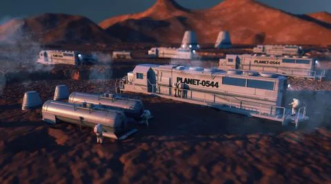 3d render. Colony of humans on a planet Stock Illustration