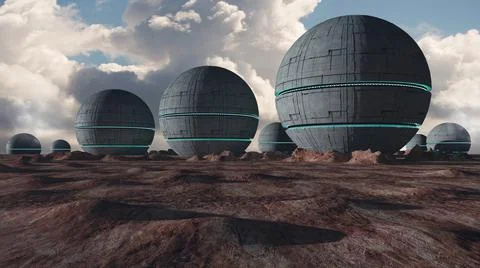 3d render. Colony of humans on a planet Stock Illustration