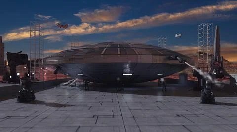 3d render. Colony of humans on a planet Stock-Illustration