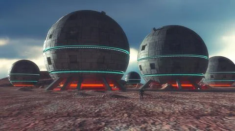 3d render. Colony of humans on a planet Stock Illustration