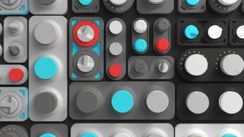 3d render color abstract tech background with random rotated switch panels. D Stock Illustration