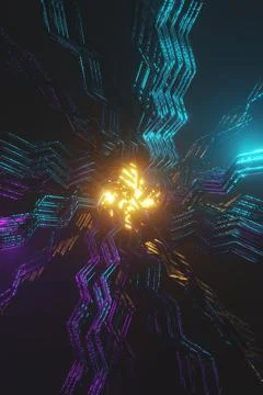 3D render. Colorful Abstract Sci-Fi Background. Vertical colorful abstract wa Stock Illustration