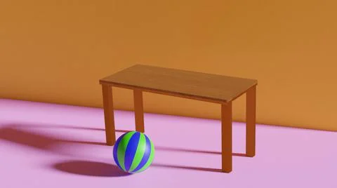 3D render of a colorful ball on the floor near a table 스톡 일러스트