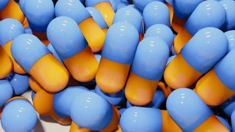 3d render colorful capsules pill drop or fall moment for medical concept Stock Footage 129831668