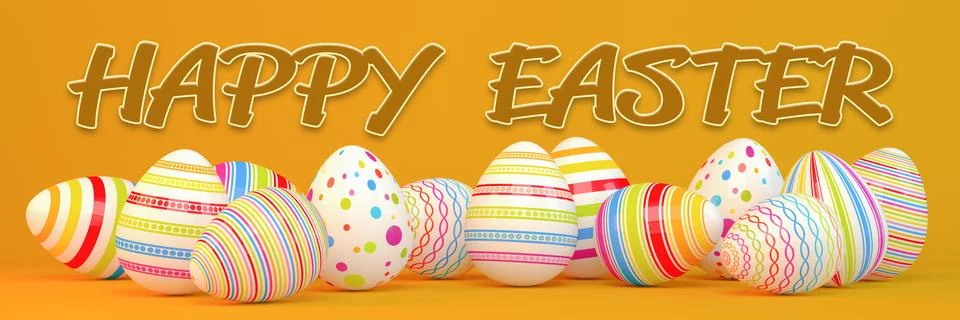 3d render - colorful easter eggs on an orange background Stock Illustration