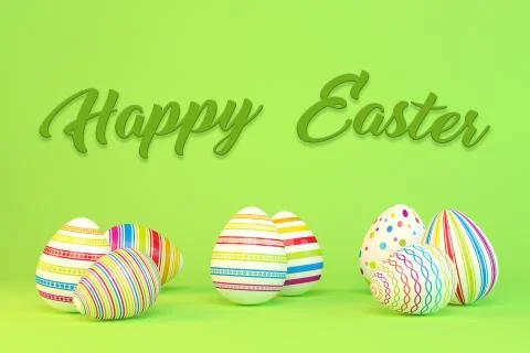 3d render - colorful easter eggs on a green background Stock Illustration