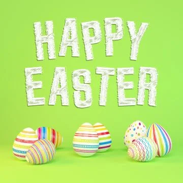 3d render - colorful easter eggs on a green background Stock Illustration