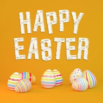 3d render - colorful easter eggs on an orange background 스톡 일러스트