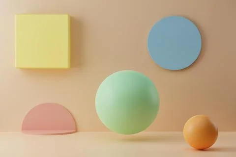 3D render with colorful geometric figures on pastel background, minimal style Stock Illustration