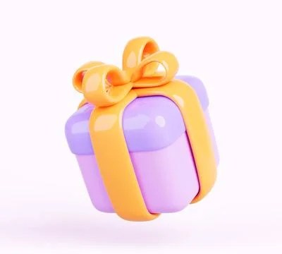 3d render colorful gift box with gold ribbon bow. Present package, holiday Illustrazione stock