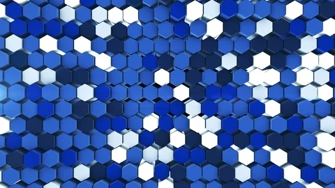 3d render colorful many technical geometric hexagons as a wave white and blue Stock Footage 110771309