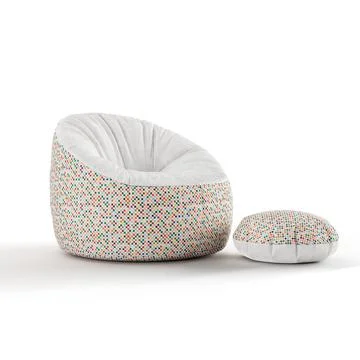 3D render of a colorful patterned beanbag chair and cushion Stock Photos