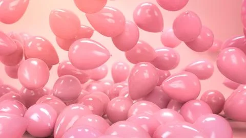 3d render of colorful pink air ballons flying and falling in pink paper studio Illustrazione stock