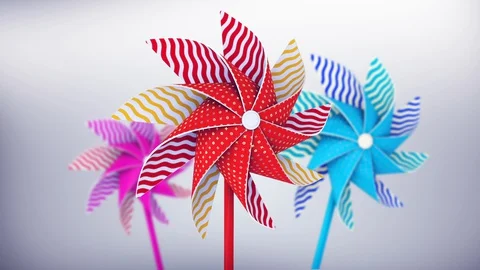 3D render. Colorful pinwheel set for party or birthday celebration. Stock Footage 130024791
