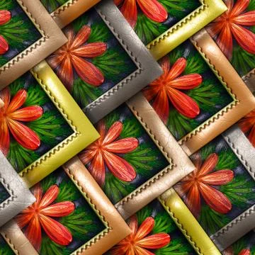3D render of colorful plastic stamp fractal tile Foto stock