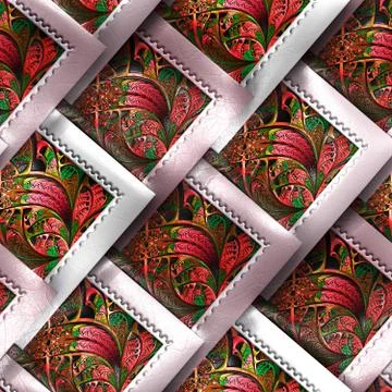 3D render of colorful plastic stamp fractal tile Foto stock
