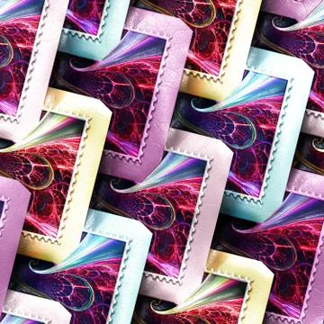 3D render of colorful plastic stamp fractal tile Foto stock