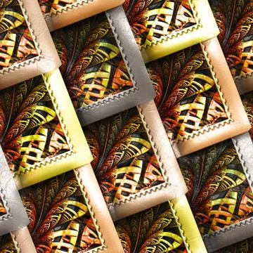 3D render of colorful plastic stamp fractal tile Foto stock
