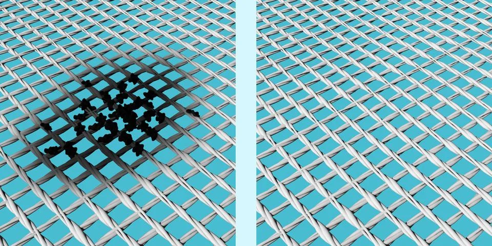 3d render comparison of pieces of fabric with and without a dirt spot Stock Illustration