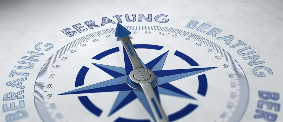 3D render of compass pointing to Beratung Illustrazione stock