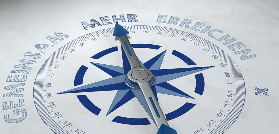 3d render of compass pointing to the word mehr Stock Illustration