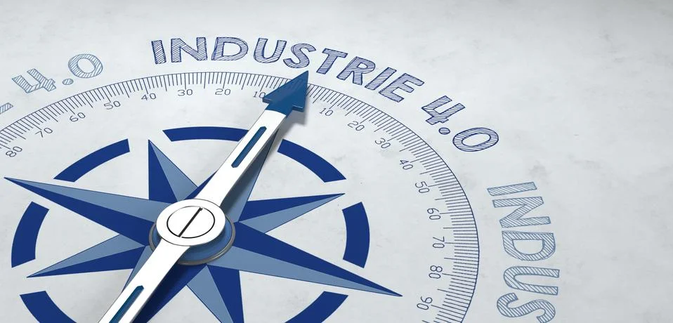 3d render of compass targeting industrie 4.0 Illustrazione stock