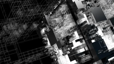 3d render complex abstract background. Technology concept. Detailed cube for  Stock Illustration